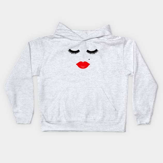 Red Lips and Eyelashes with Beauty Mark Kids Hoodie by julieerindesigns